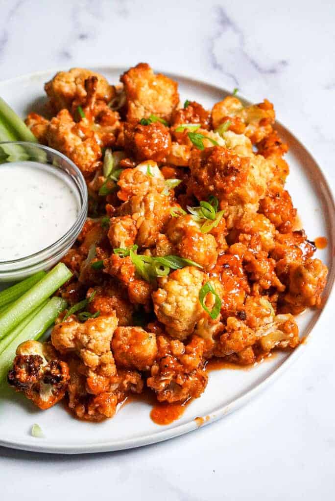 Plate of buffalo cauliflower bites.