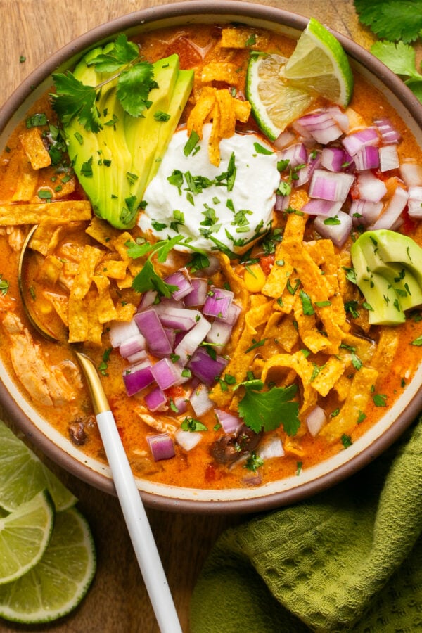 Creamy High Protein Chicken Enchilada Soup - Oh Snap Macros