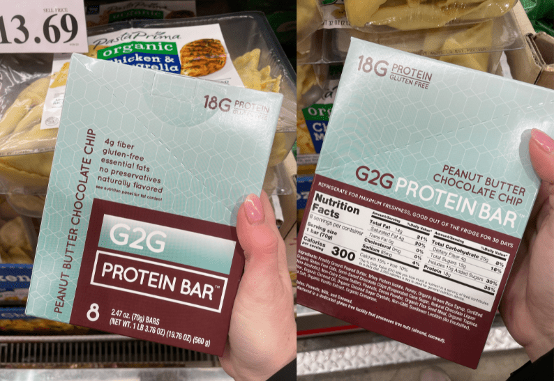G2G protein bars with 300 calories per serving.