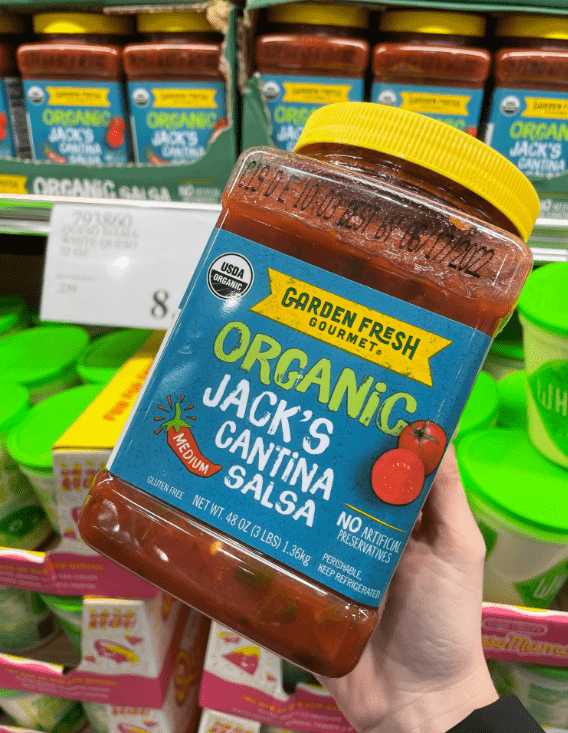 Jar of Garden Fresh Gourmet salsa.
