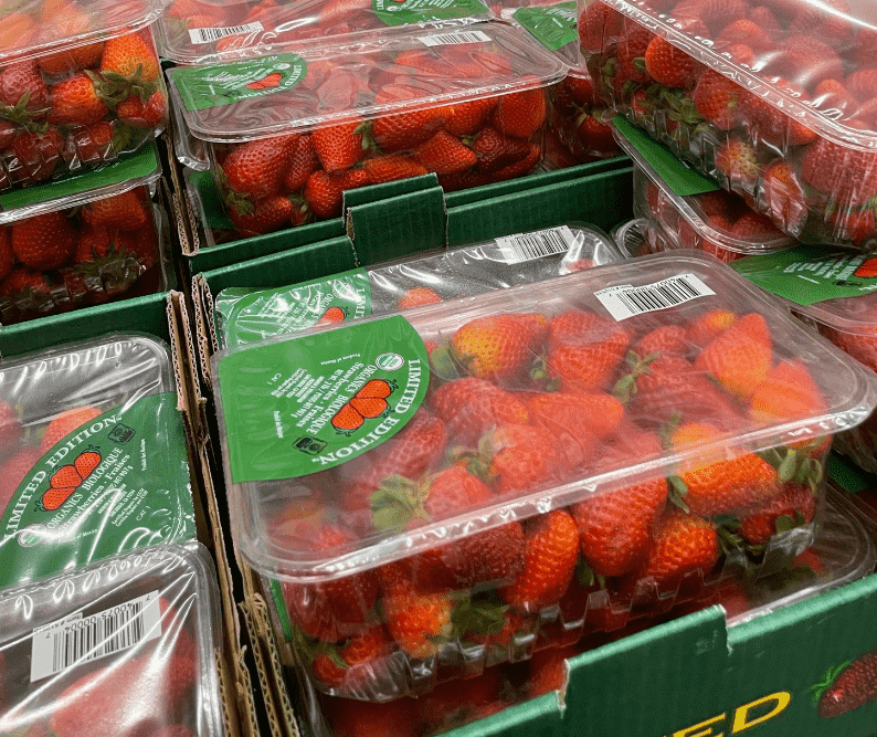 Containers of strawberries.