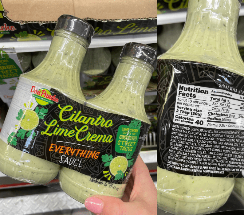 Cilantro Lime Crema sauce with 40 calories per serving.