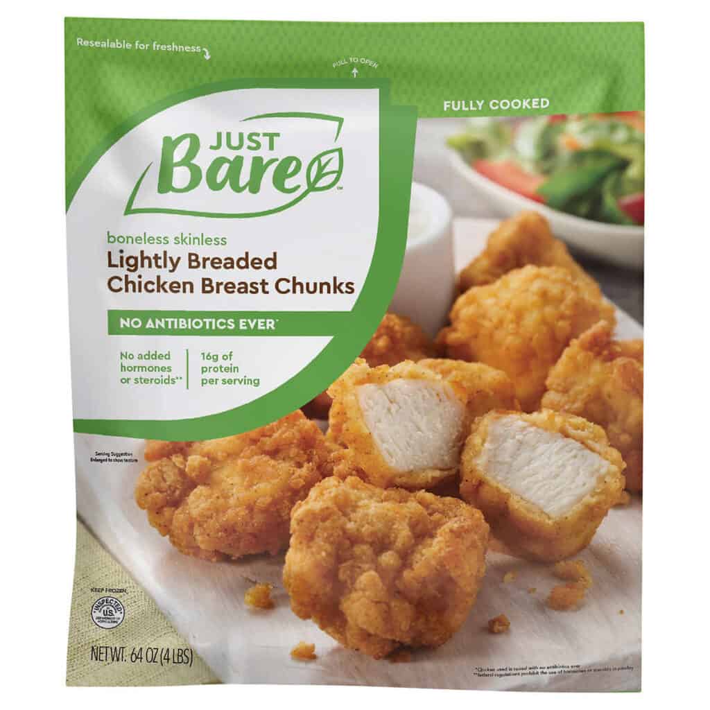Bag of Just Bare chicken breast chunks.
