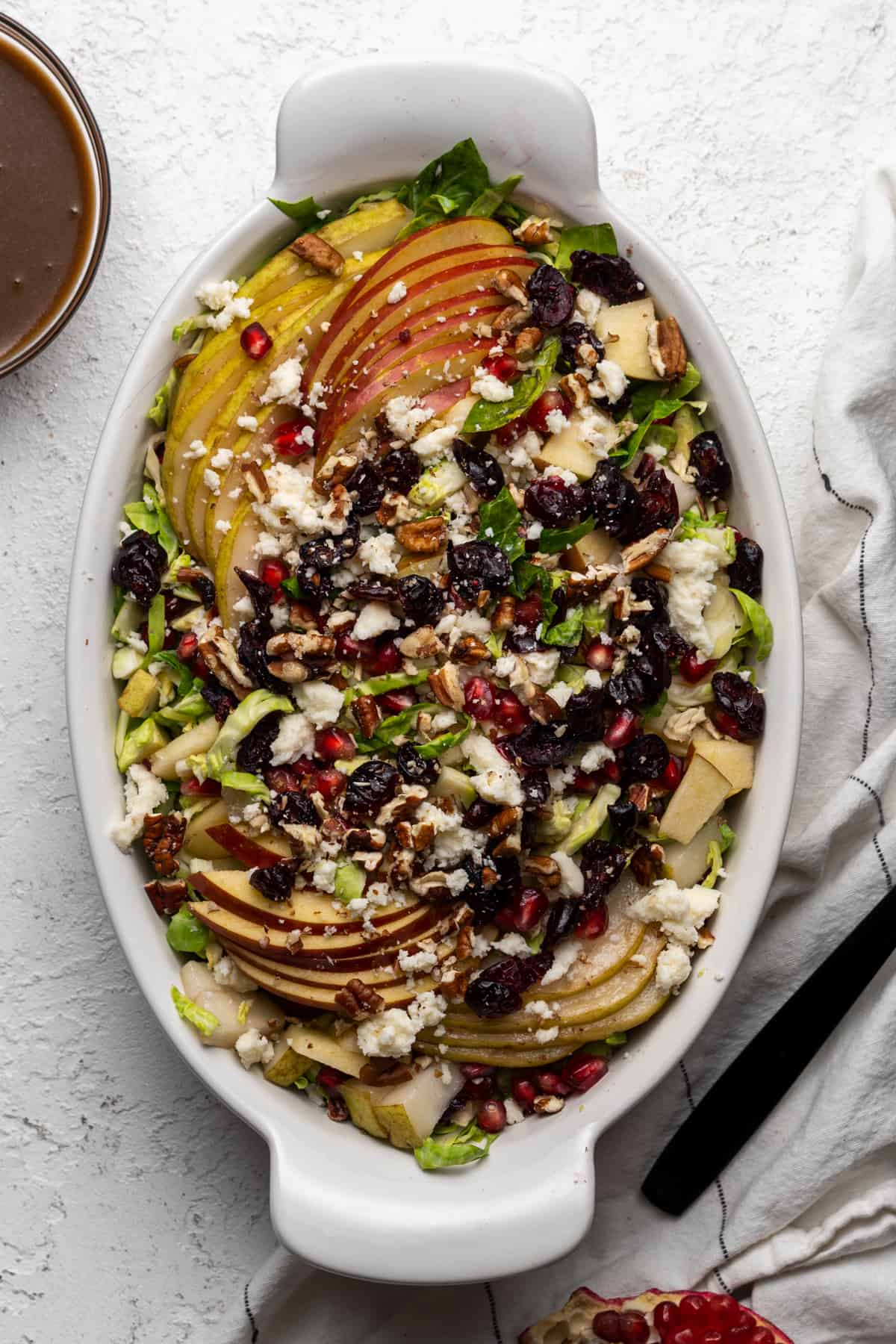 Shaved Brussels Sprout Salad in a serving dish.