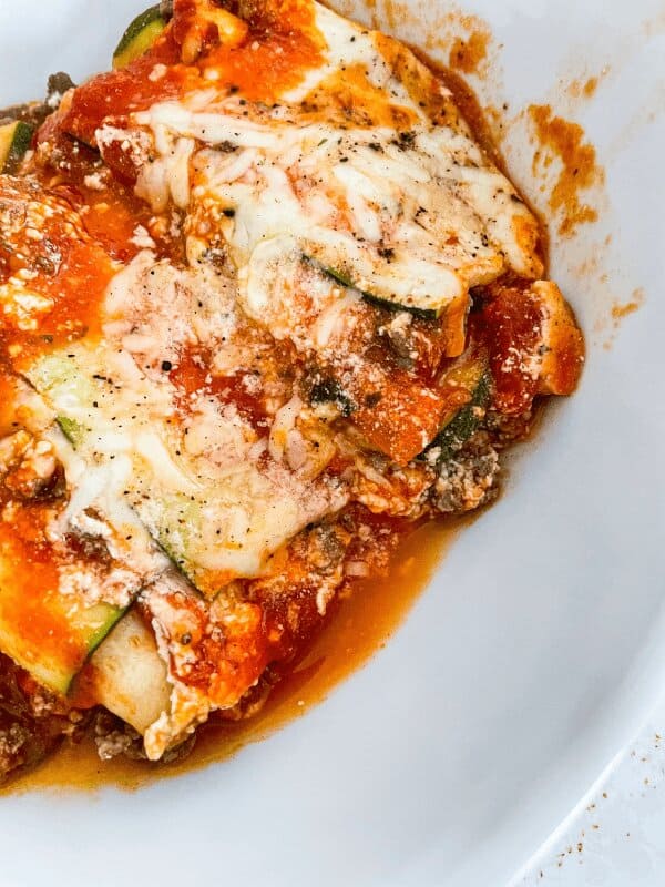 Zucchini lasagna on a plate.