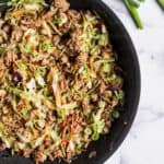 Skillet of high protein egg roll in a bowl ingredients.