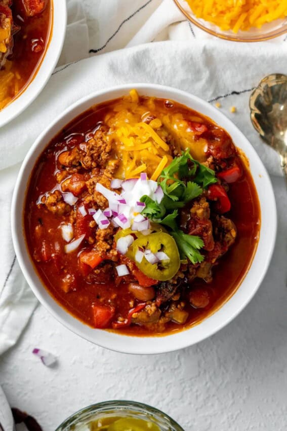 Bowl of macro friendly chili.