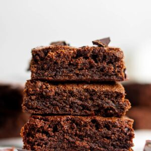 Stack of crunchy mint chocolate brownies.