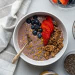 Spoon in an acai protein bowl.