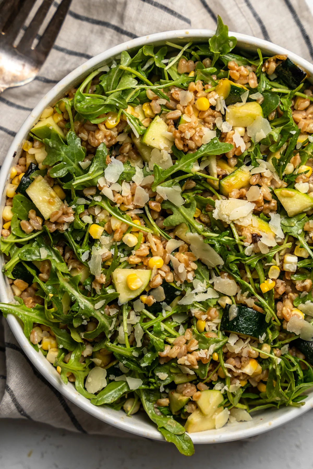 Bowl of farro summer salad.