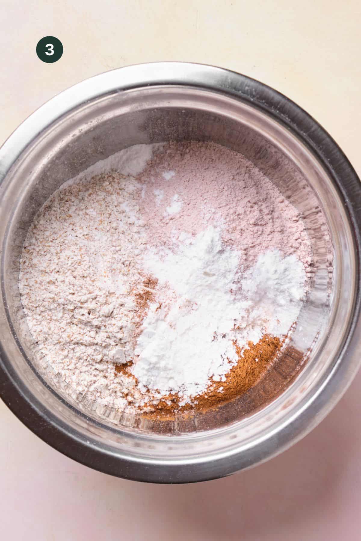 Dry ingredients fully combined in a bowl. 