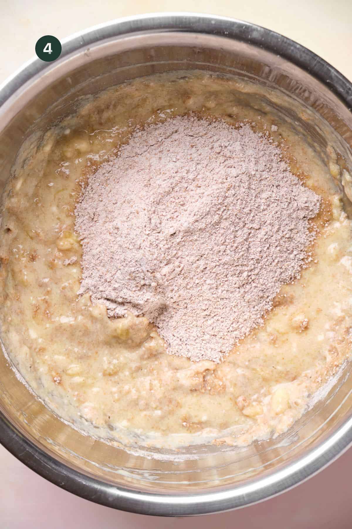 Dry ingredients gradually added to the wet. 