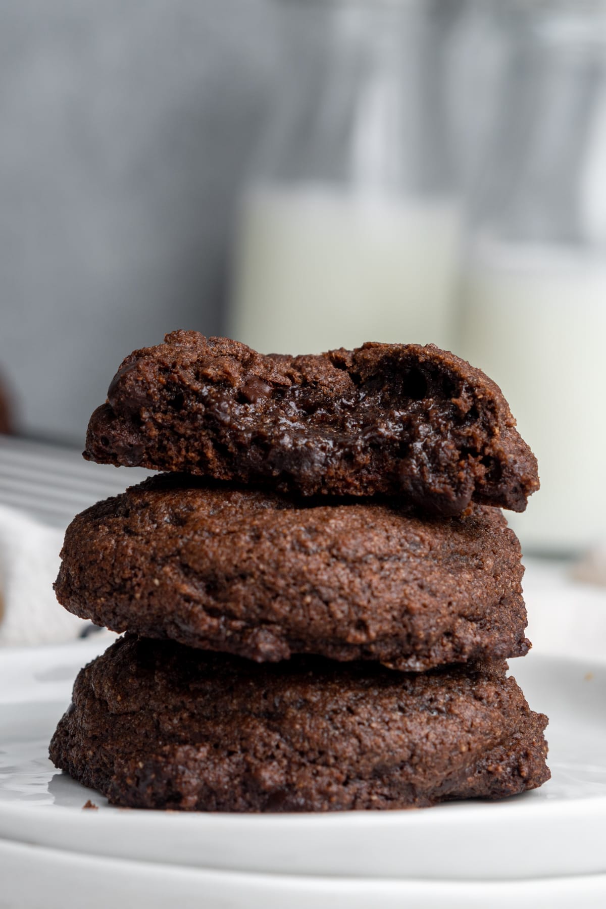 Stack of double chocolate brownie cookies.