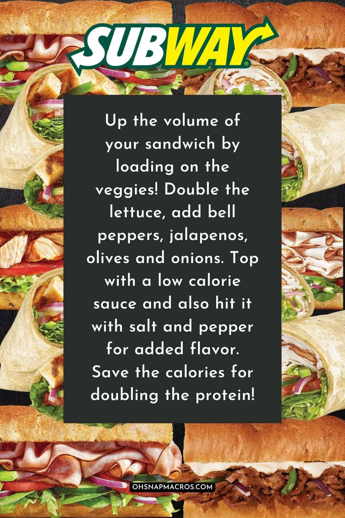 Text recommending to load up on the veggies and add low calorie sauce.