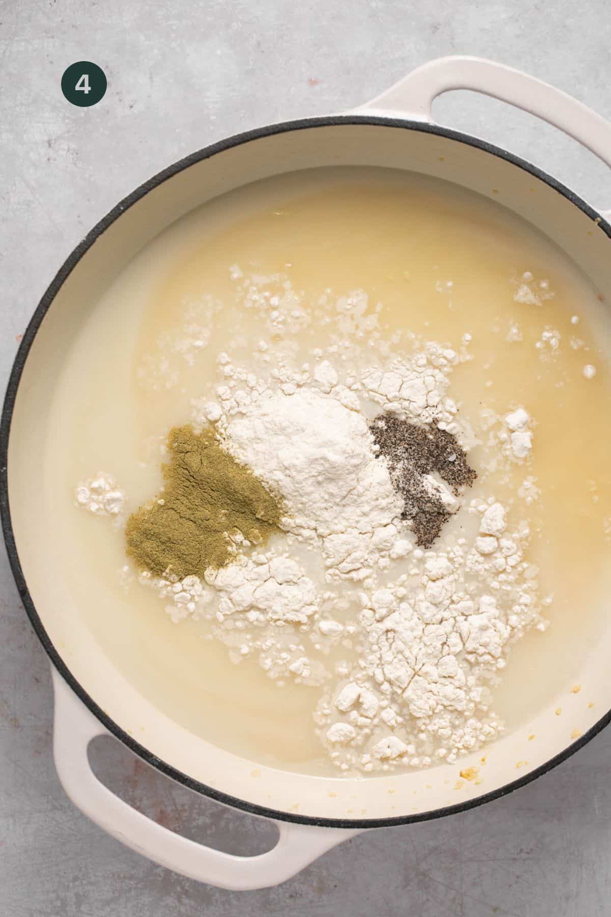 Cream of chicken ingredients in a pan. 