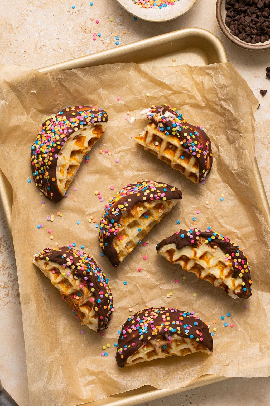 Choco tacos on parchment paper.