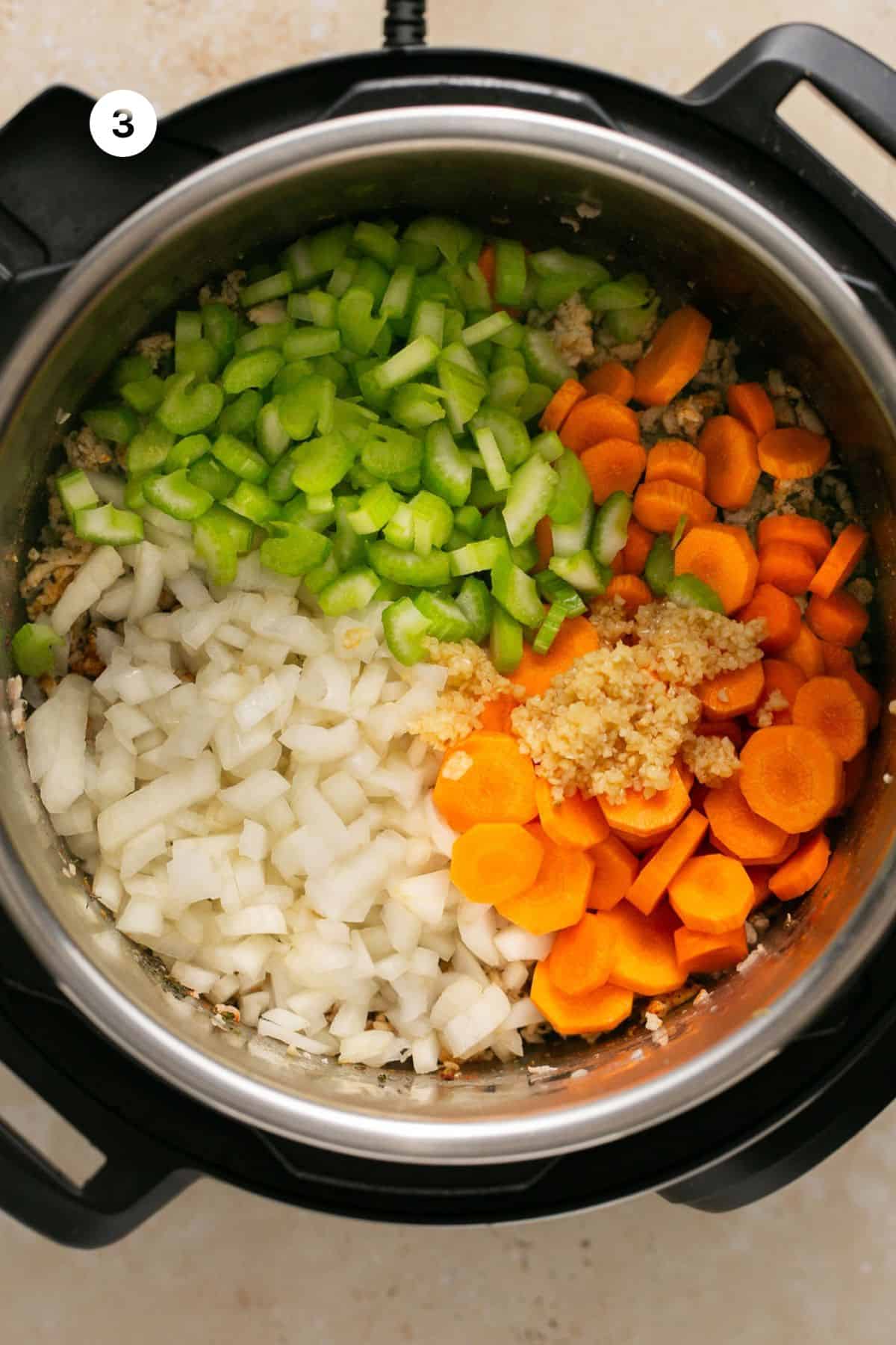 Vegetables added to the pot with the turkey. 