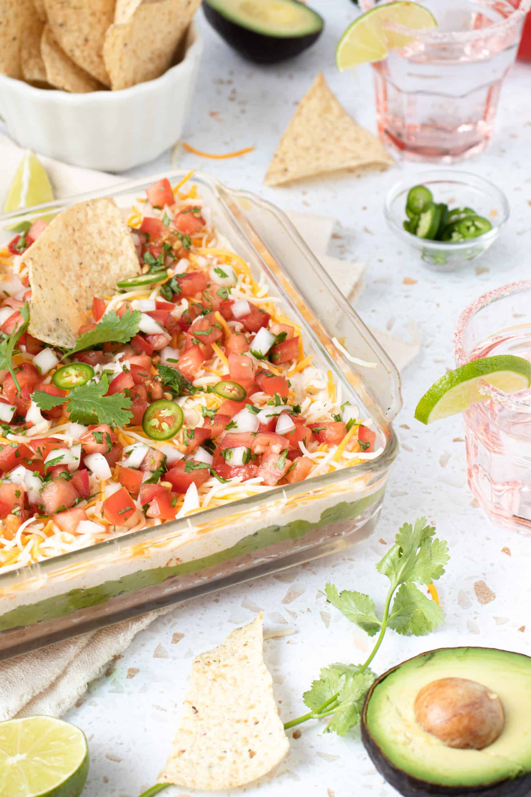 Greek Yogurt 5 Layer Dip with Homemade Taco Seasoning - Oh Snap Macros
