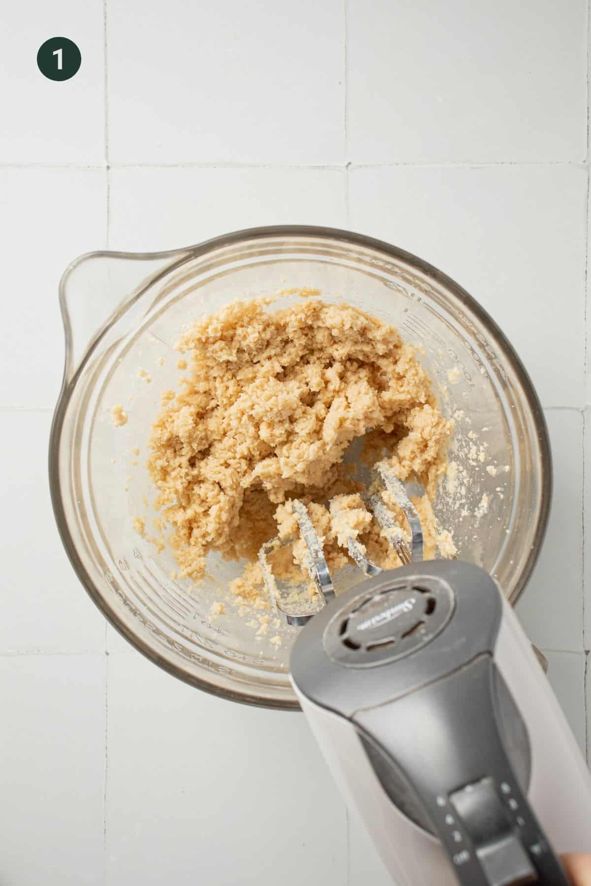 Butter and sugar creamed together with handheld mixer. 
