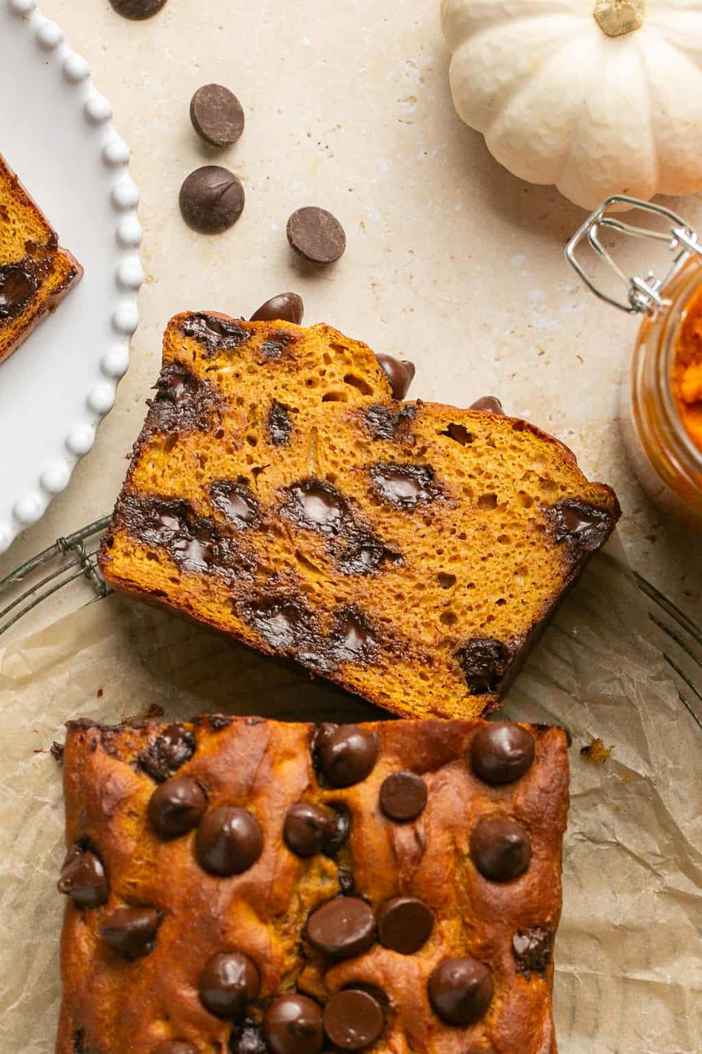 Pumpkin Chocolate Chip Bread with Cream Cheese Swirls - Drive Me Hungry