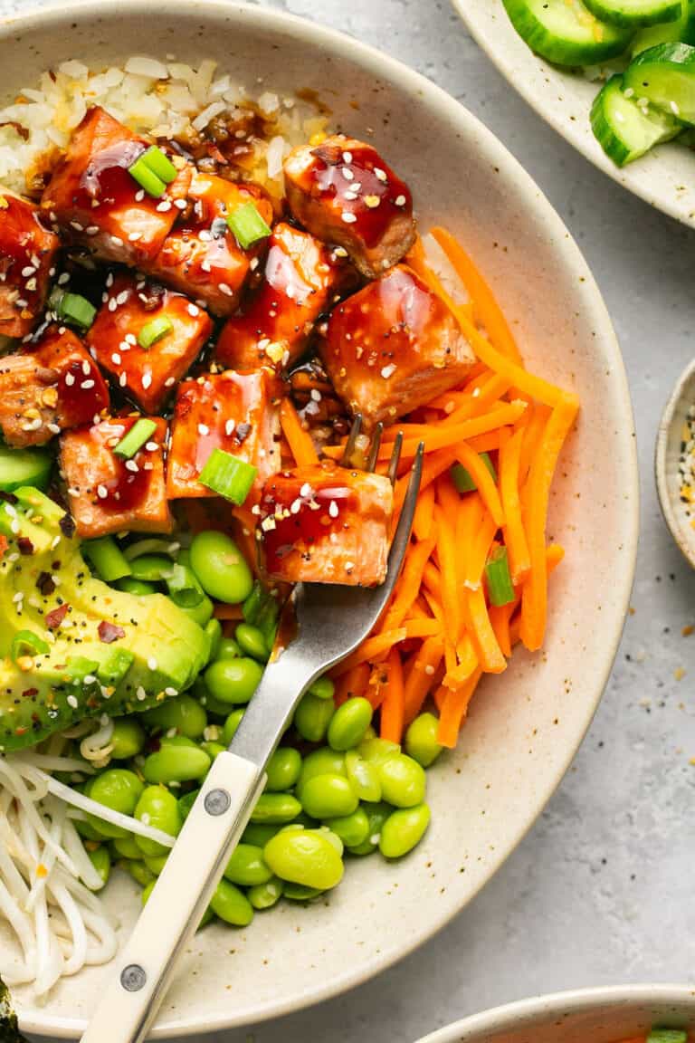 Macro Friendly Teriyaki Salmon Bowls (with cauliflower rice) Oh Snap