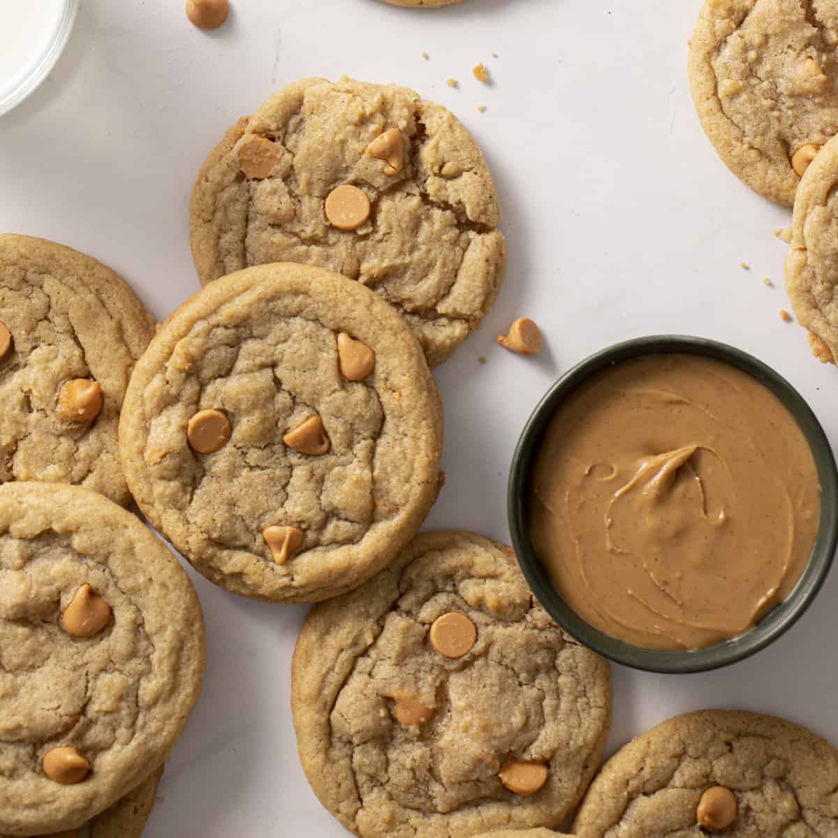 Freshly baked peanut butter cookies on a cookie pan.