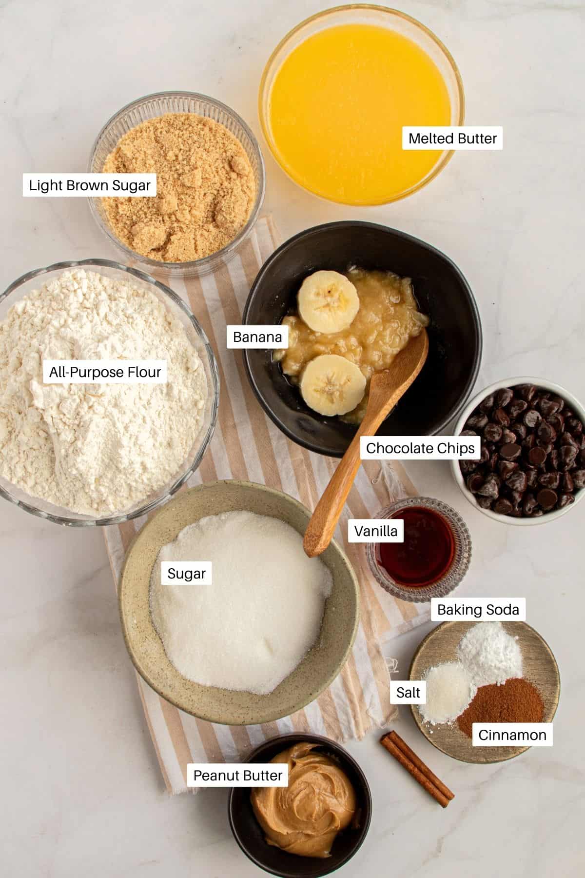 Cookie ingredients including flour, vanilla, banana, and baking soda.