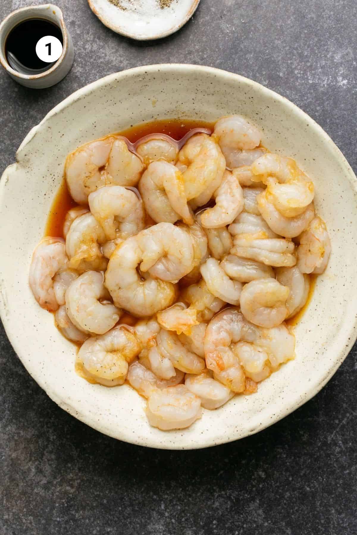 Shrimp in a bowl marinating. 