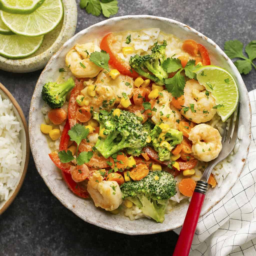 Quick and Creamy Coconut Shrimp with Vegetables and Curry