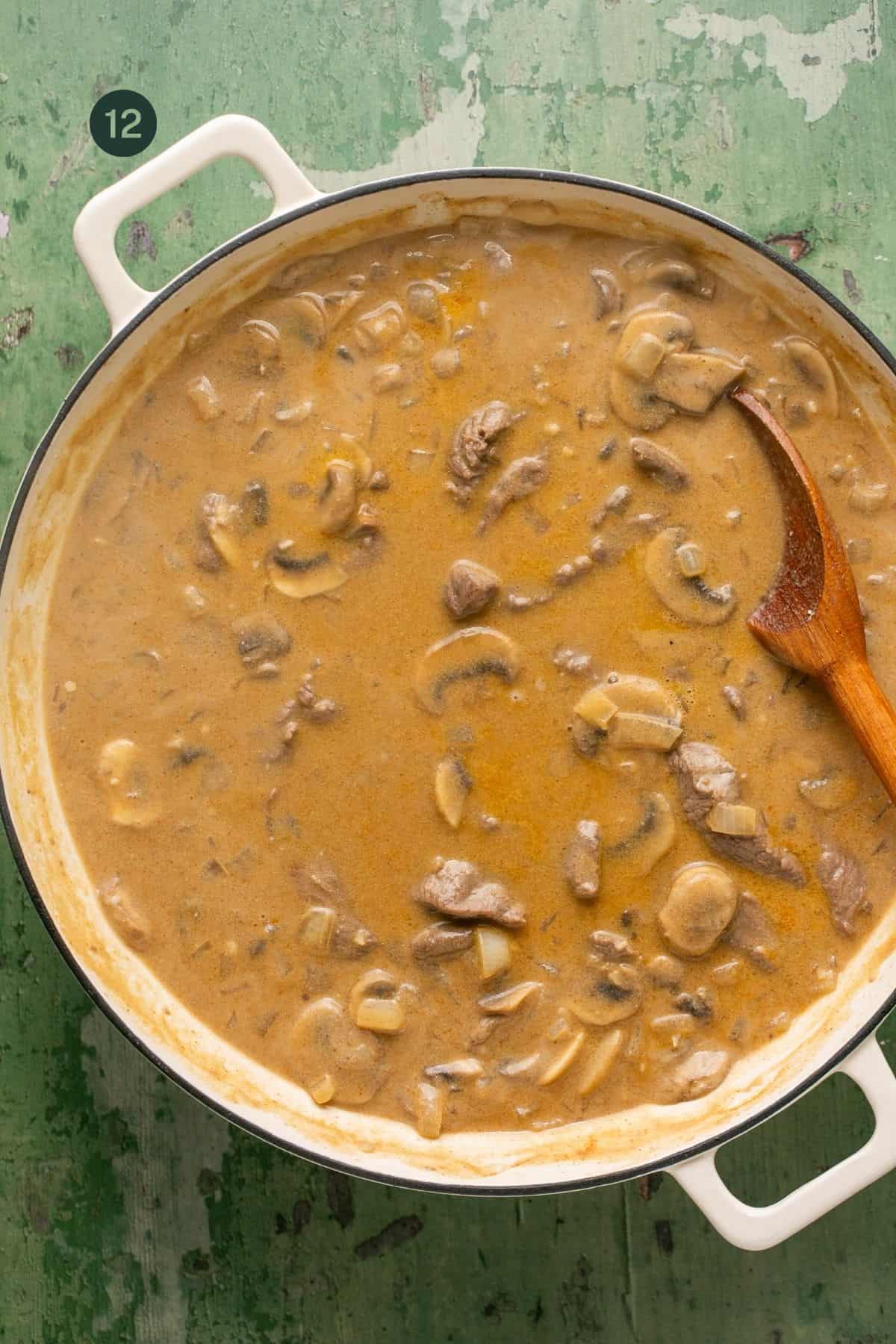 Creamy mushroom sauce with the beef stirred into it. 
