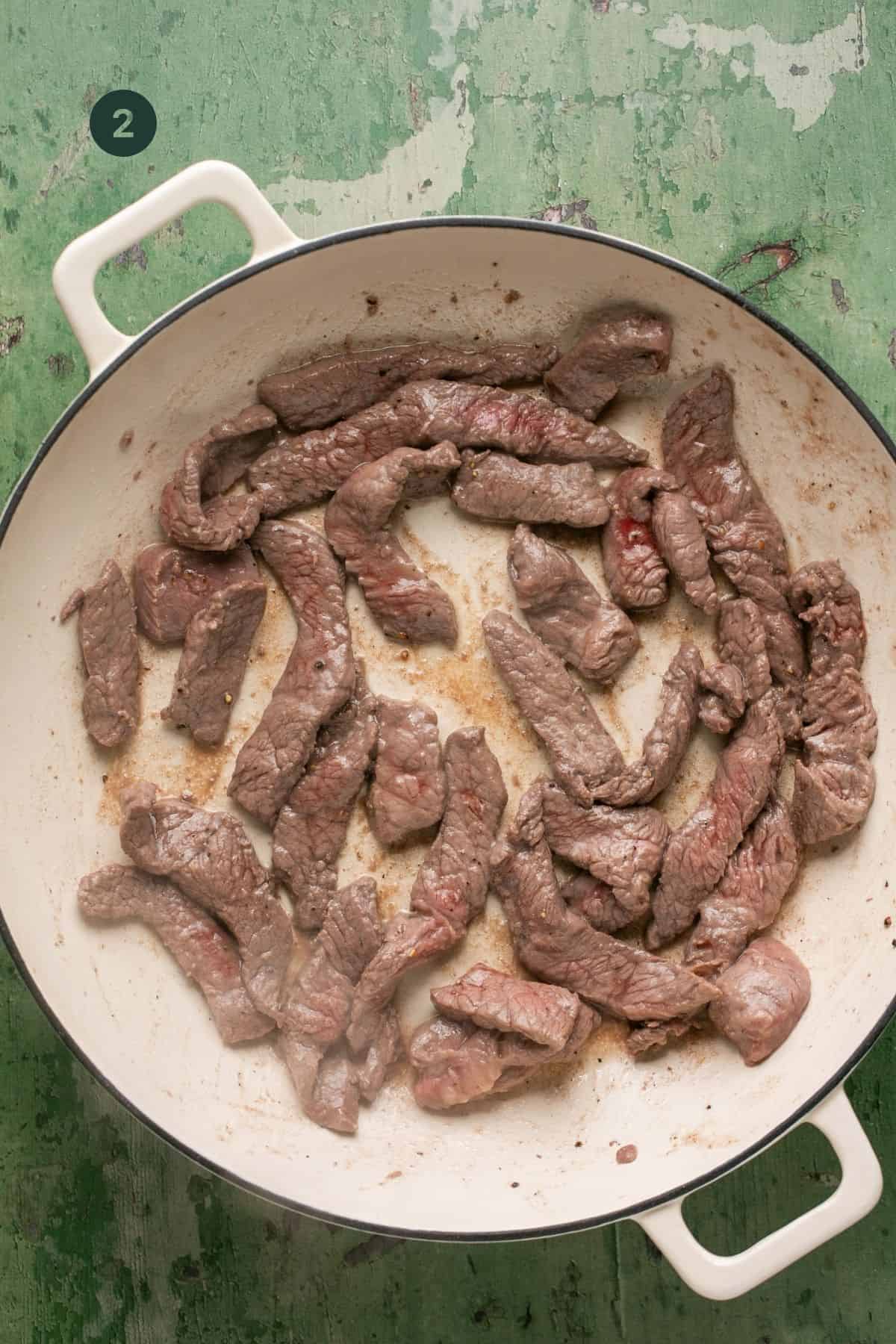Seared beef slices. 