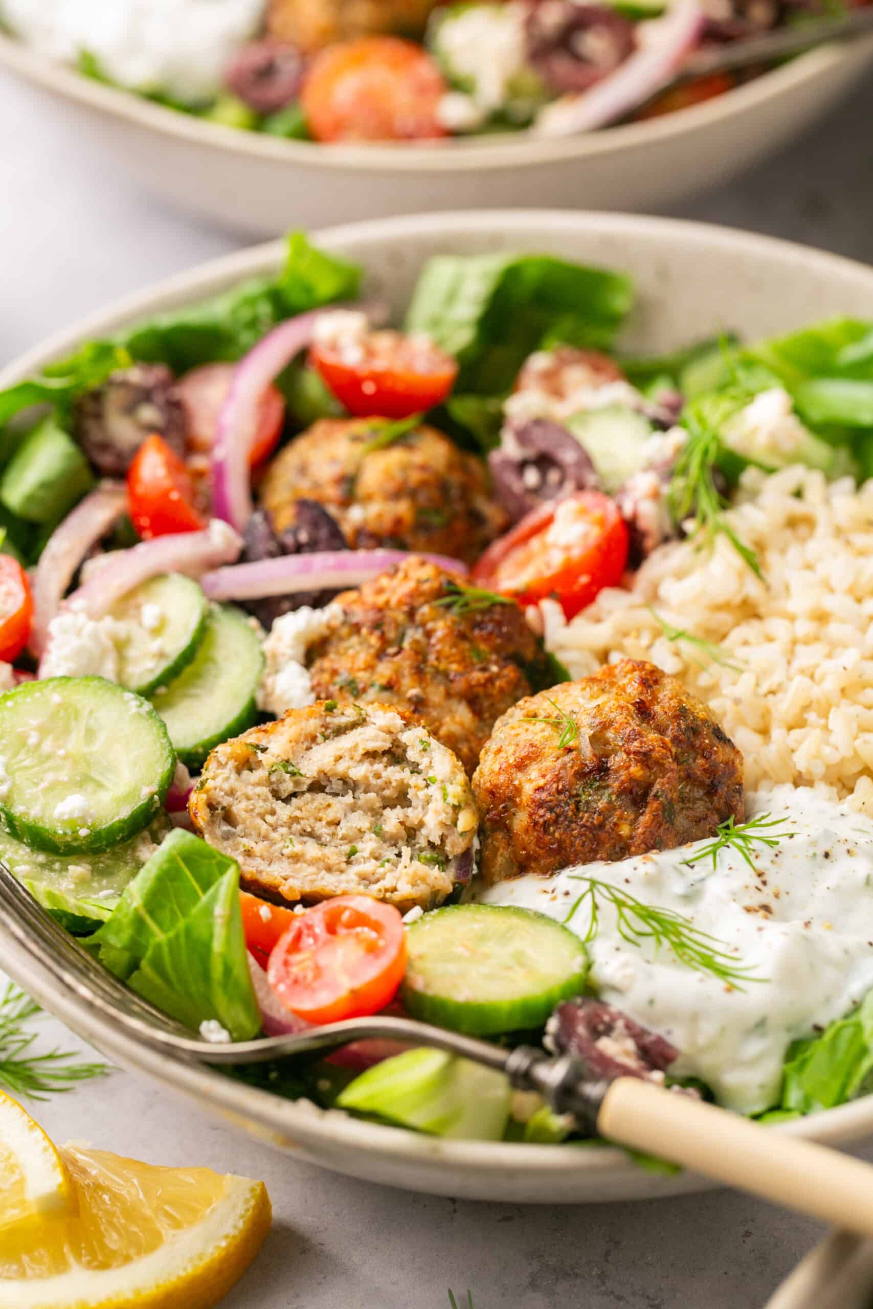 Mediterranean Chicken Meatball Bowls with Tzatziki Oh Snap Macros