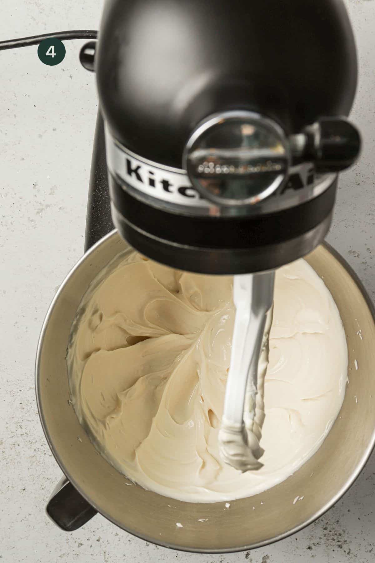 Cream cheese and sugar whipped in a mixer.