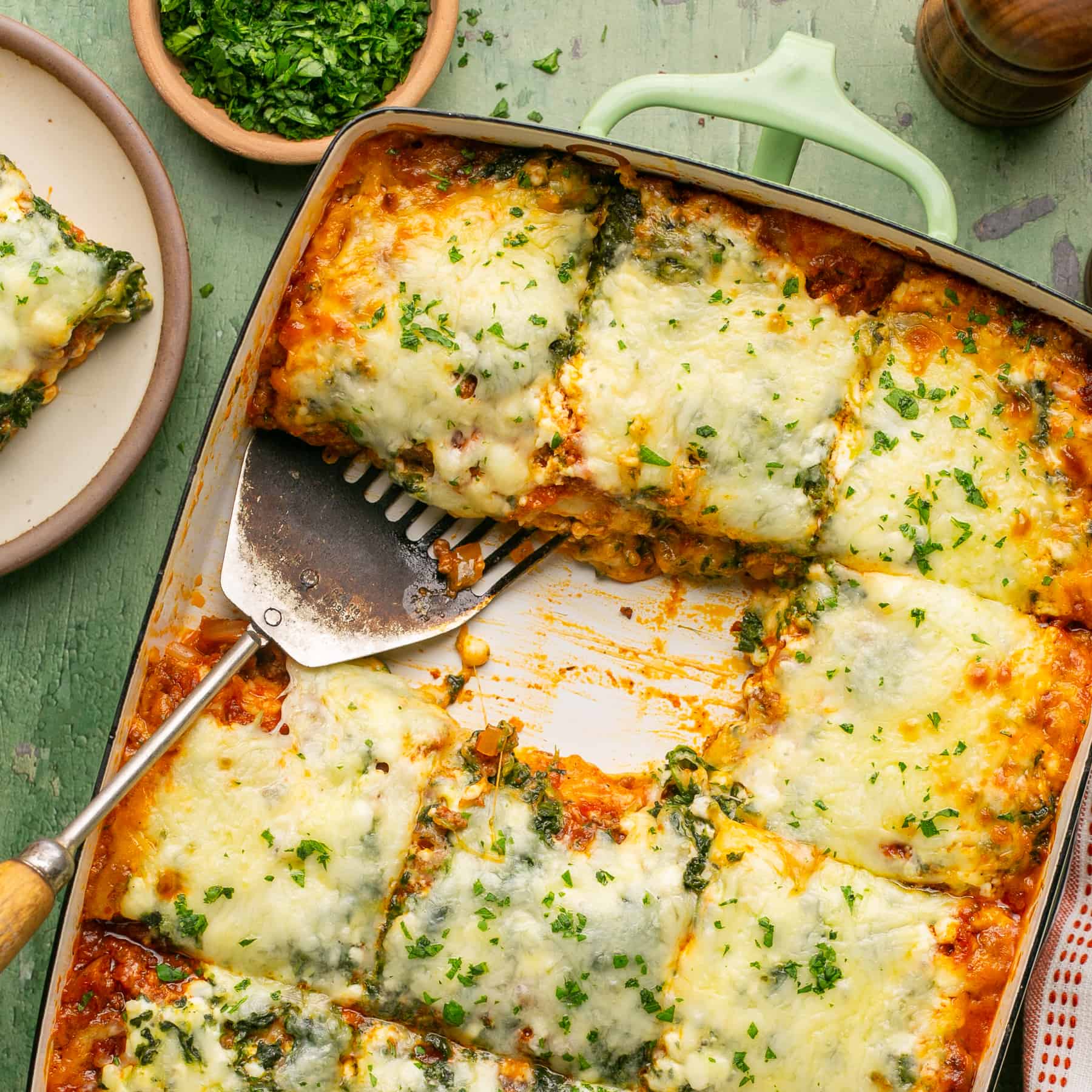 Beefy Cottage Cheese and Spinach Lasagna (oven ready noodles)