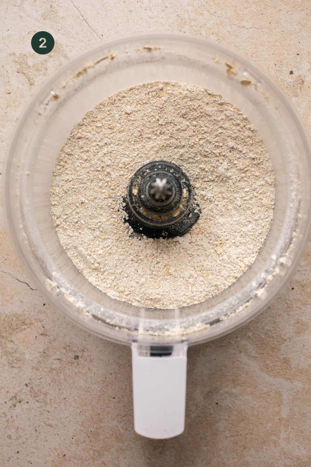 Processed oats to flour in a food processor.