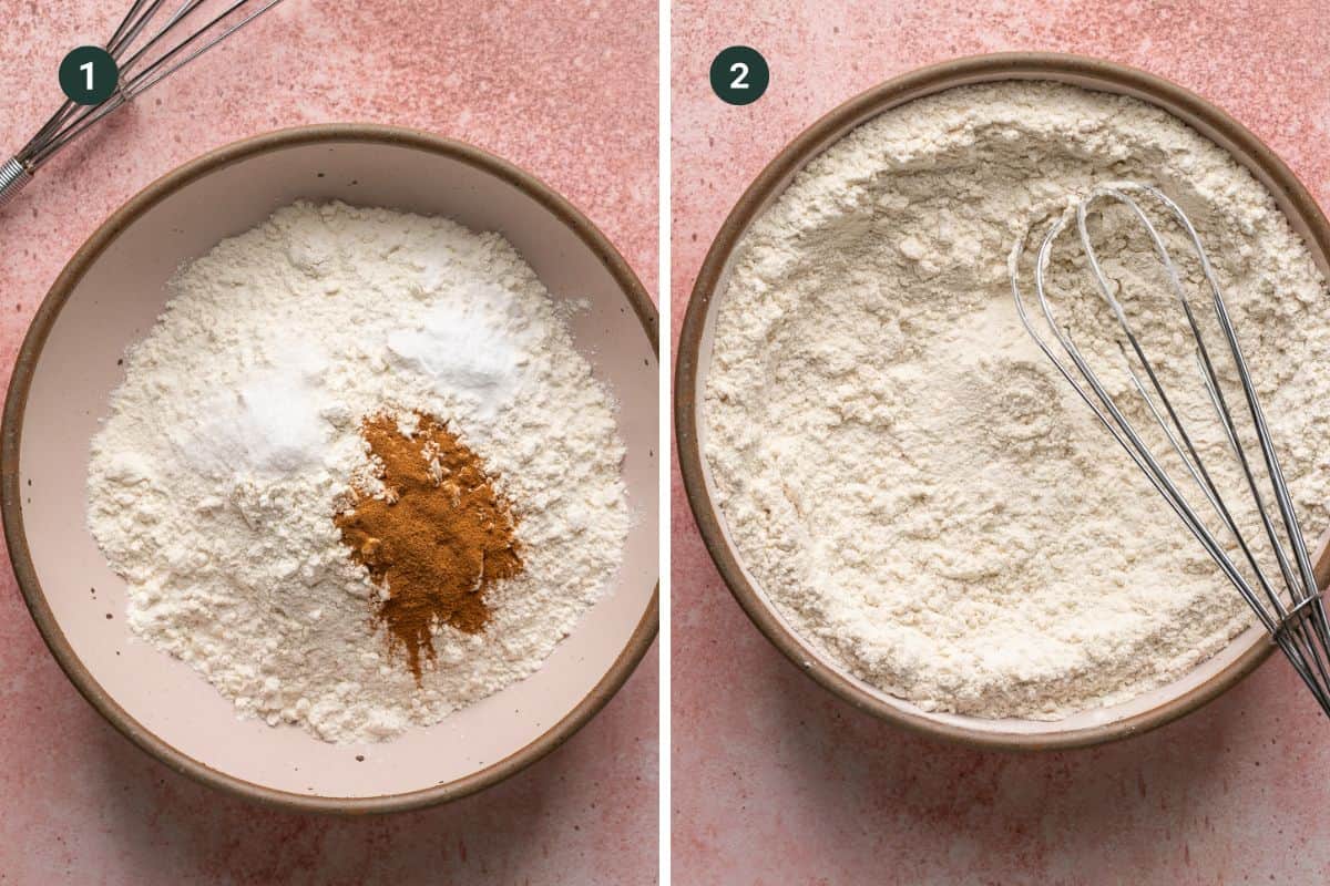 Dry cookie ingredients combined in a mixing bowl.