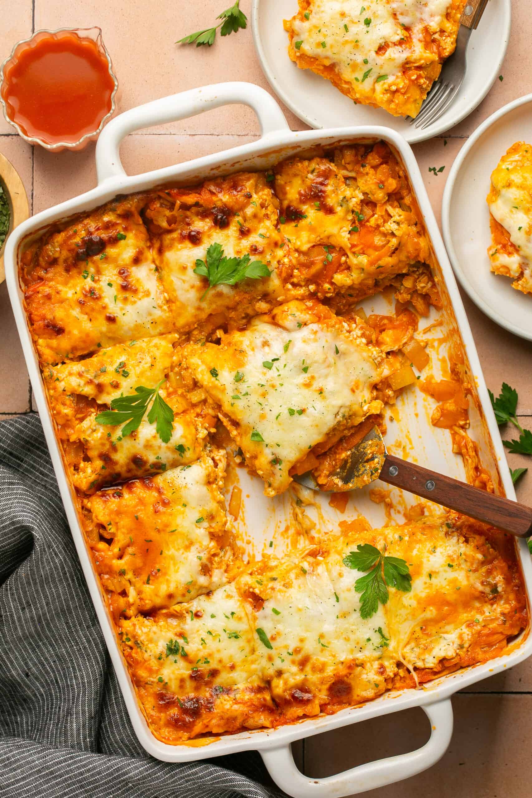 Buffalo Ranch Chicken Lasagna (ovenready noodles) Oh Snap Macros