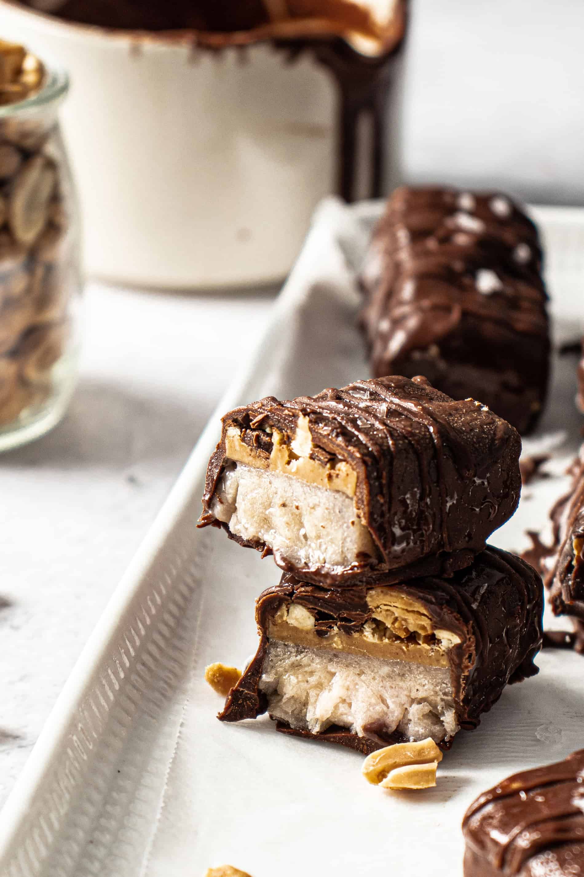 Healthier Frozen Banana Snickers Bars - Oh Snap Macros