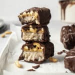 Three stacked frozen banana bars.