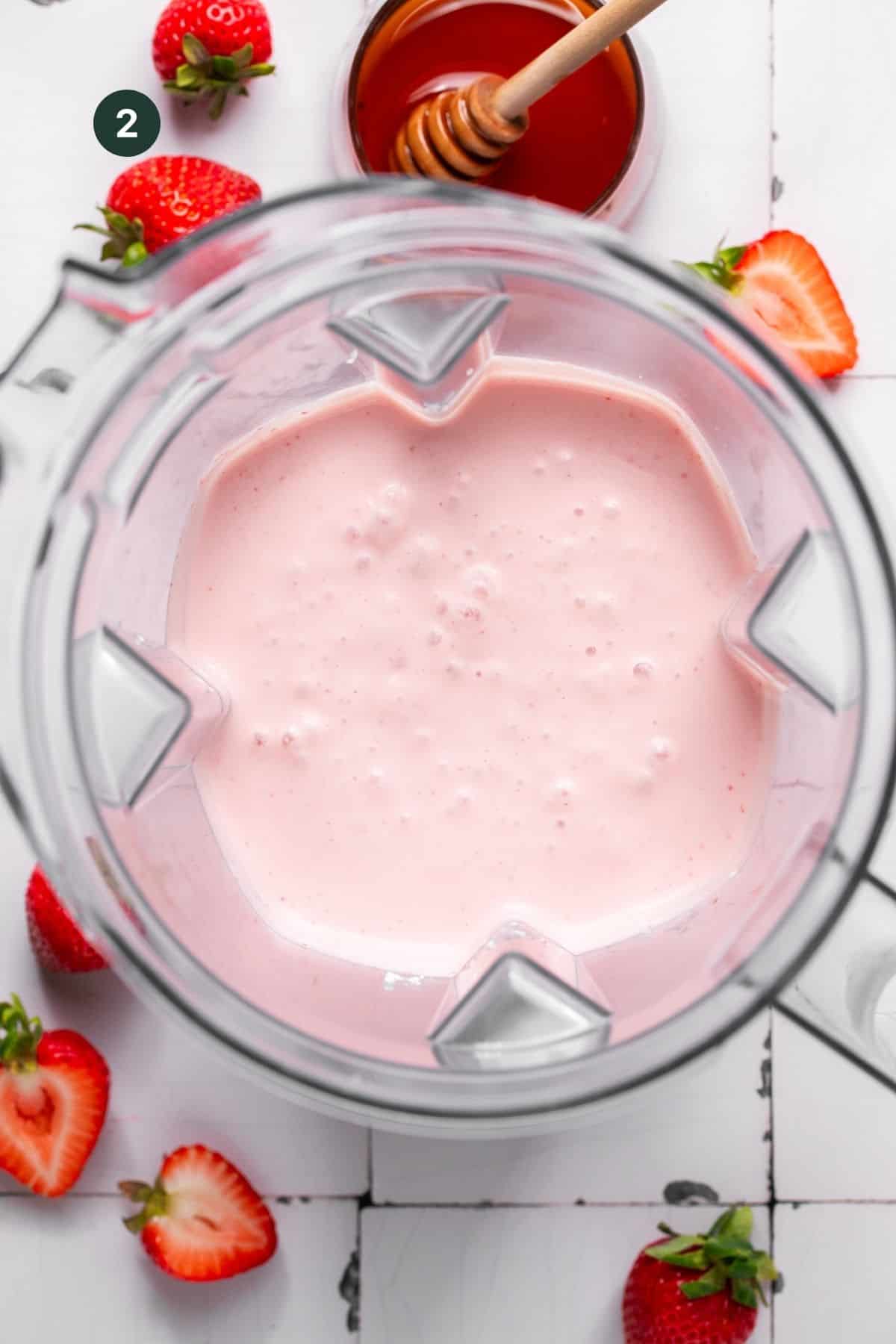 Strawberries, cottage cheese and honey fully blended until smooth.