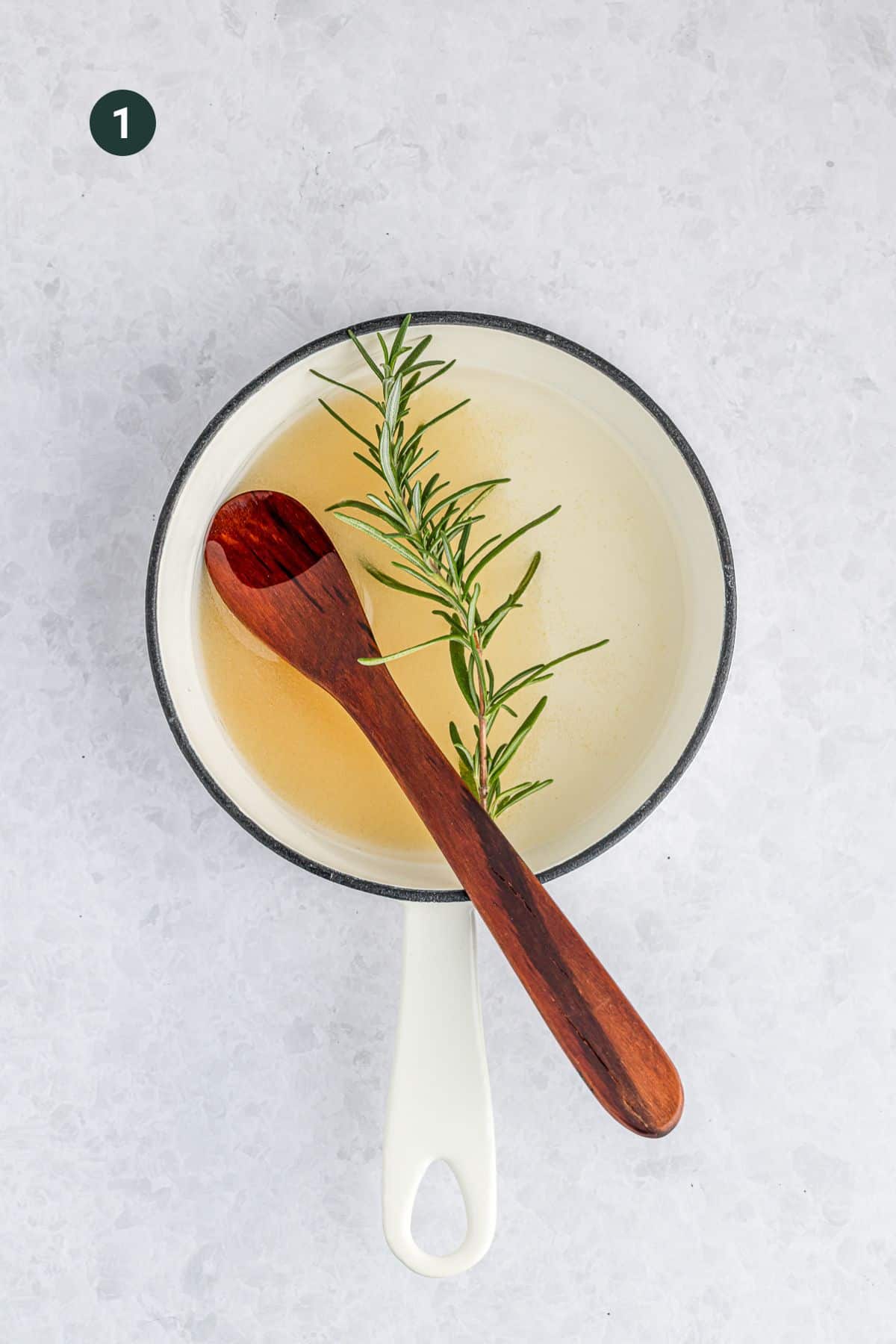 Sugar, water and rosemary in a pot to boil and make syrup. 