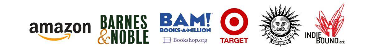 Amazon, Barnes & Noble, BAM!, Target, Books.inc and Indie Bound logos where Danielle's book can be found. 