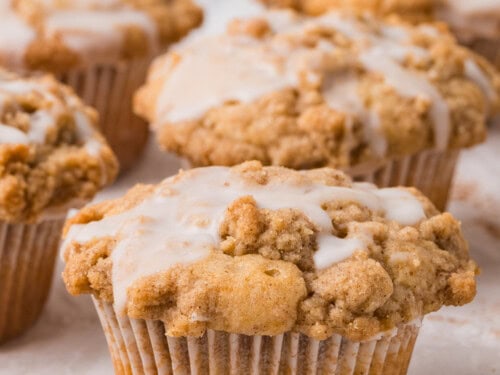 Streusel Coffee Cake Muffins with Vanilla Glaze - Oh Snap Macros