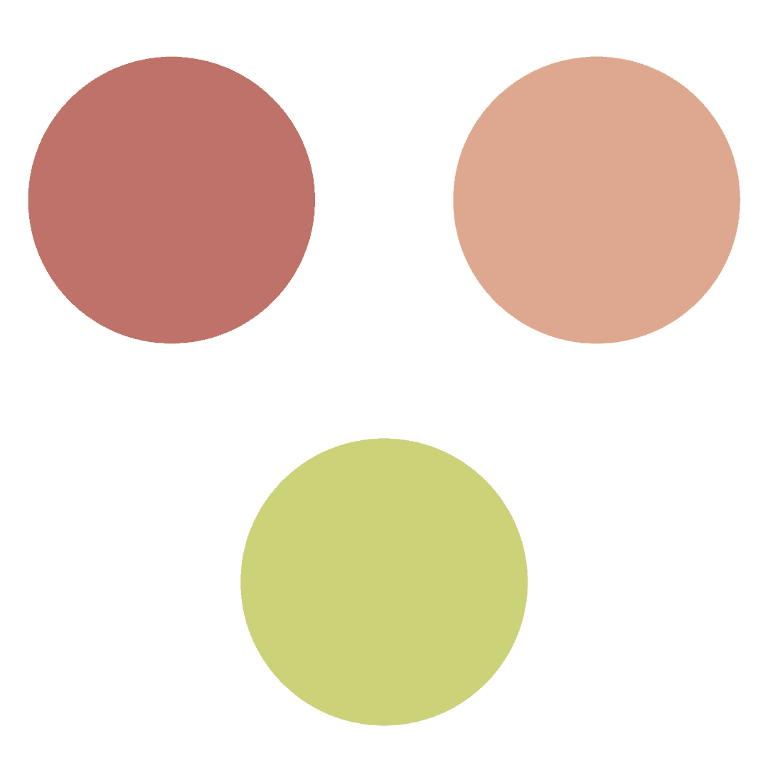 Three large circles on a light brown background: a reddish circle at the top left, a light pink circle at the top right, and a light green circle centered near the bottom.