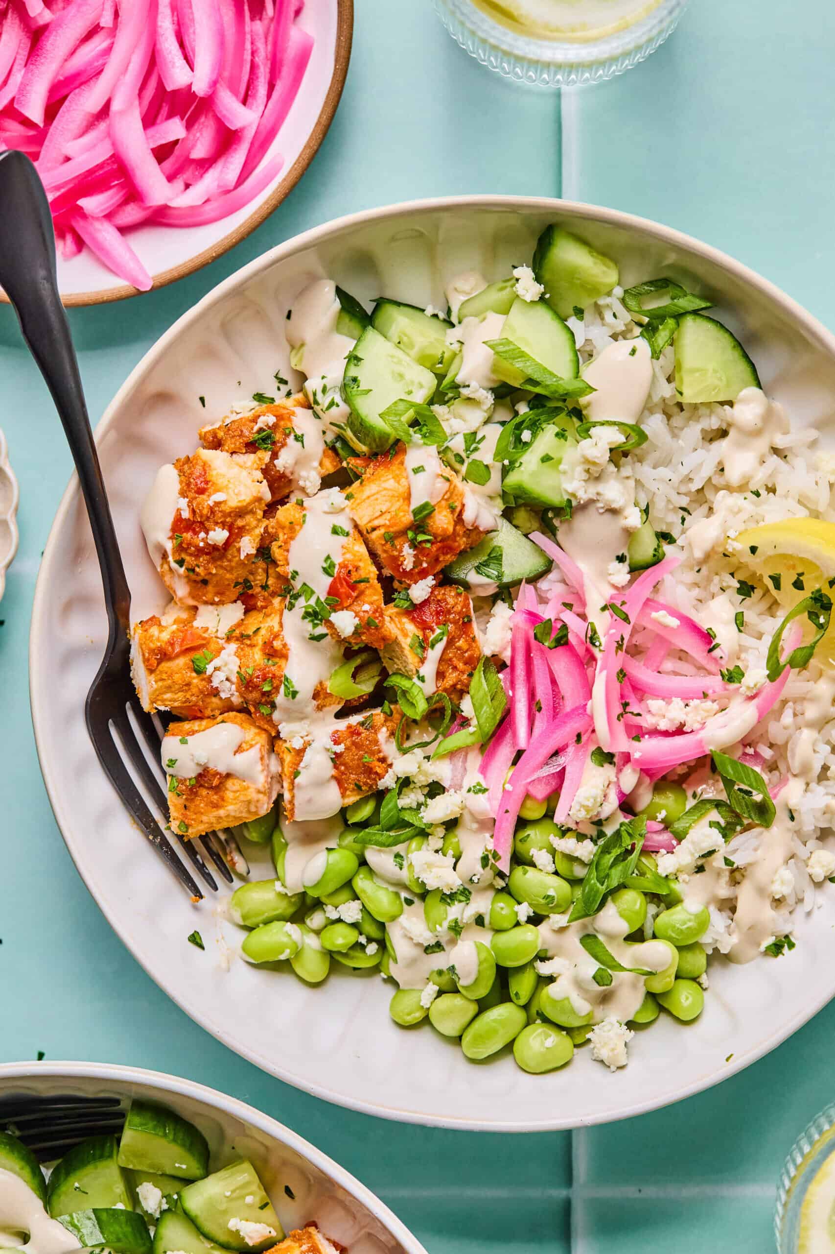 Harissa Chicken Bowls with Rice and Veggies