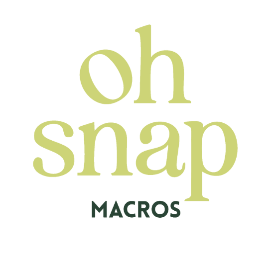 Light green text on a white background reads oh snap in large letters, with the word MACROS in smaller dark green letters centered below.