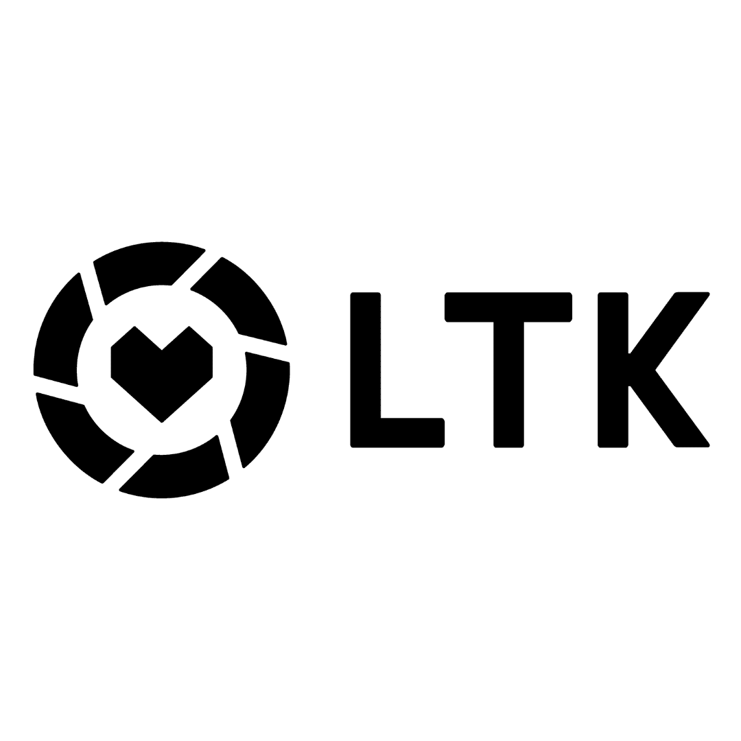 Black and white LTK logo featuring a stylized camera shutter on the left and bold, uppercase letters LTK on the right.