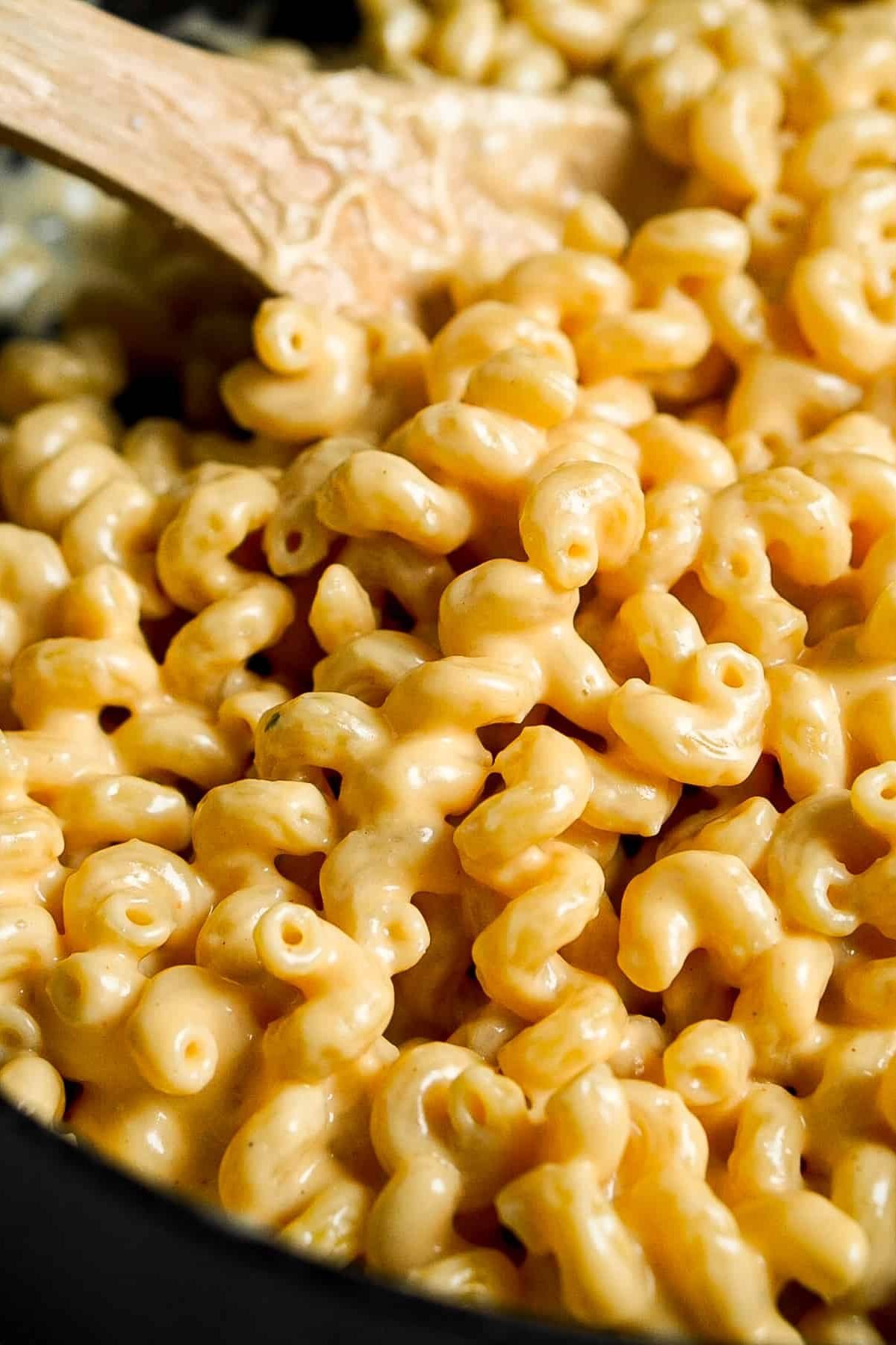 Closeup of protein mac and cheese.