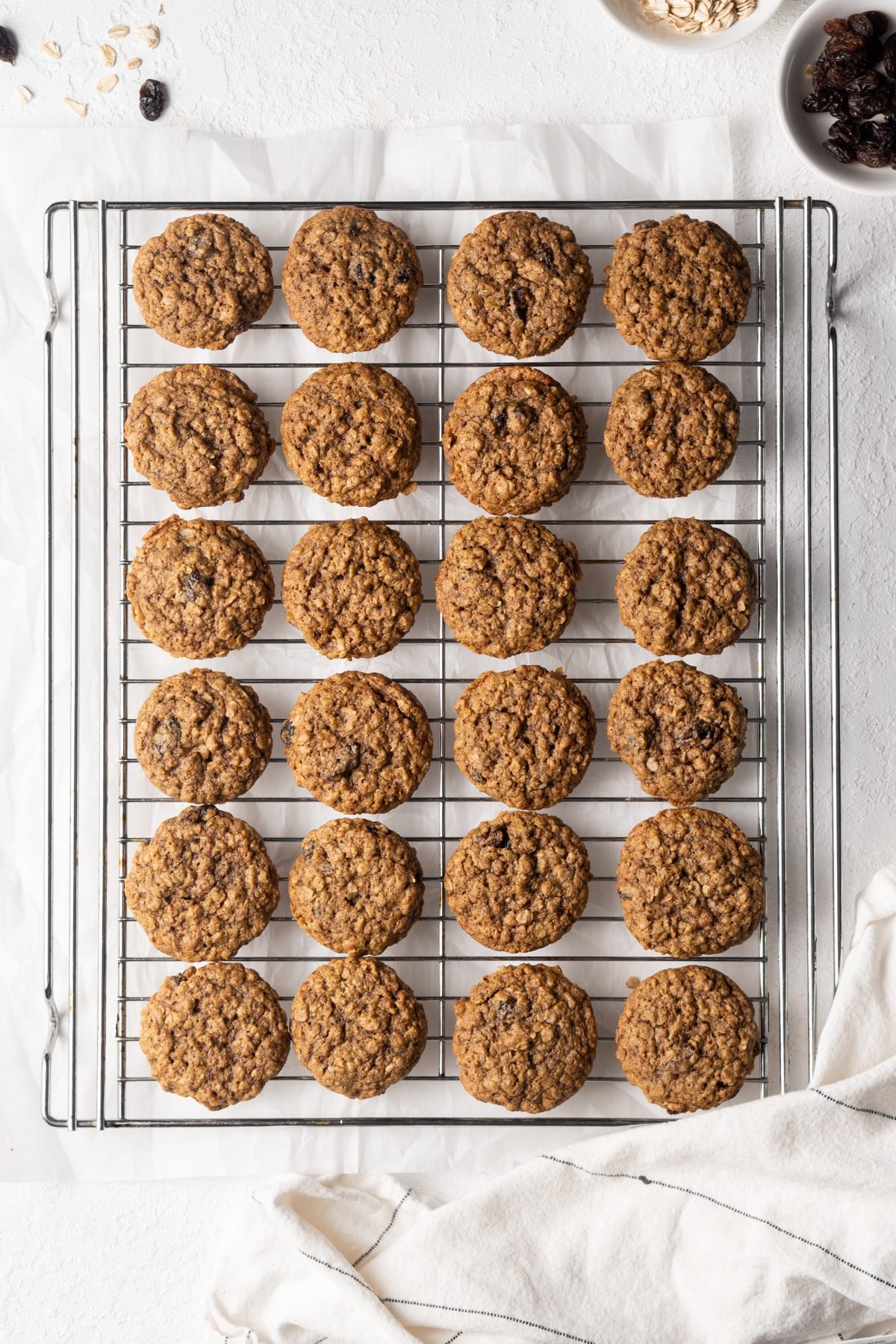 Maple oatmeal cookies on a wire rack.