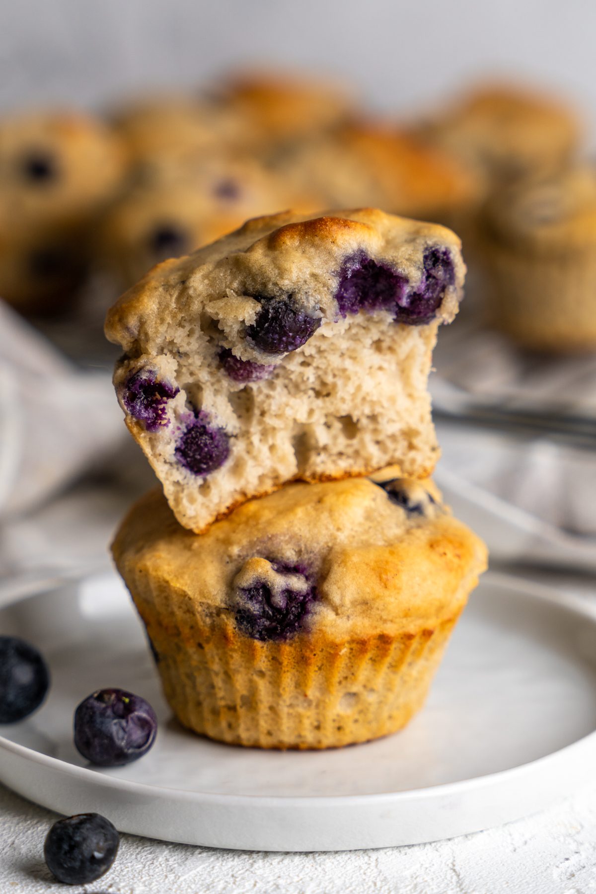 Half of a blueberry protein muffin.